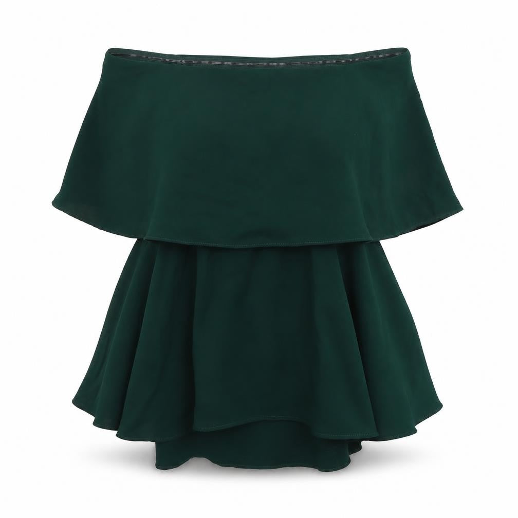 Front view of Coast women’s green polyester basic blouse, size UK 6, off the shoulder