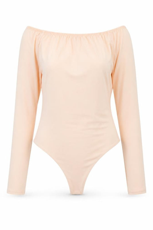 Front view of Dolly Diva women’s pink polyester bodysuit one-piece, size UK 6, button