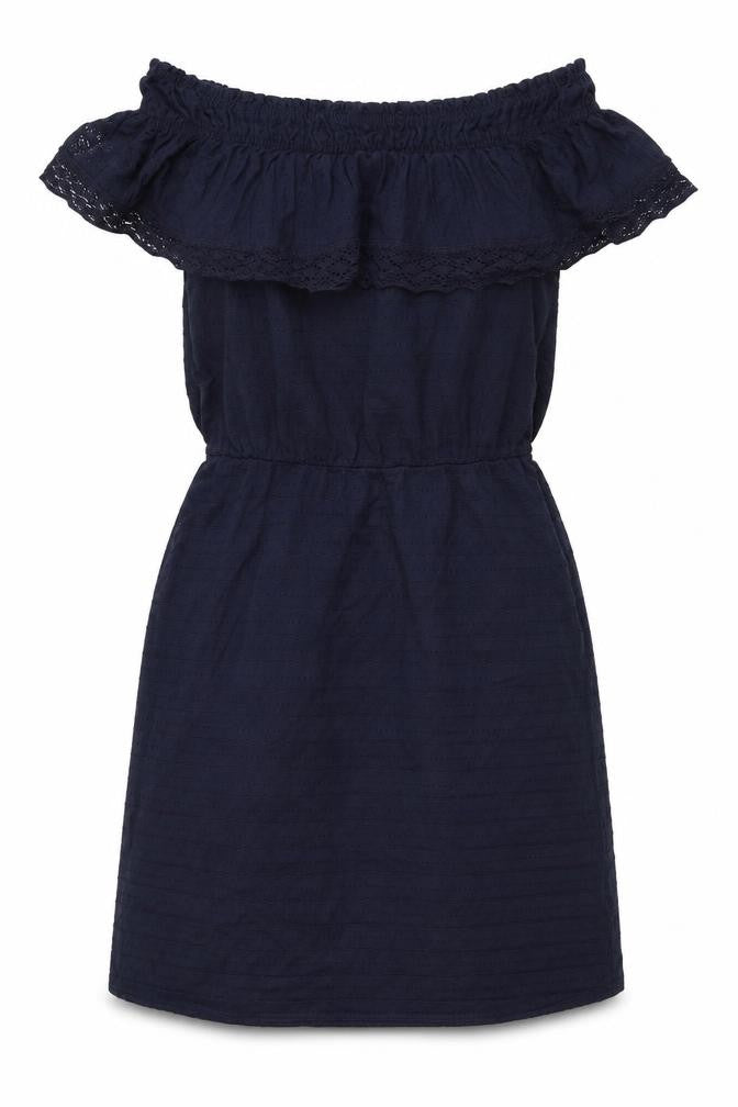 Front view of Next women’s blue cotton mini, size UK 10, off the shoulder pullover