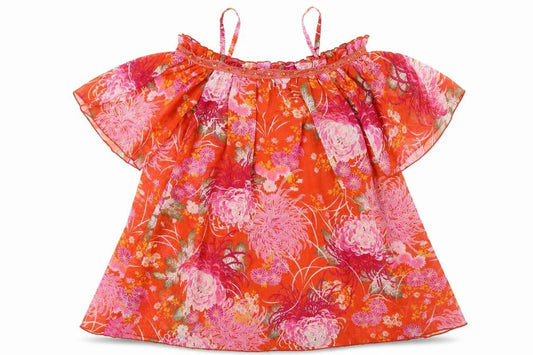 Front view of ASOS women’s multicoloured floral polyester basic blouse, size UK 6, off the shoulder