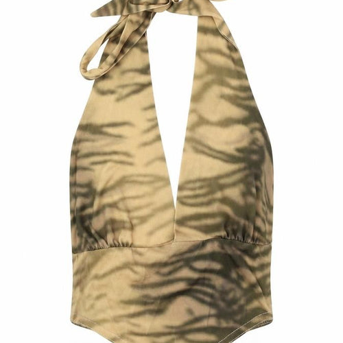 ASOS Womens Gold Animal Print Polyester Cropped Tank Size 6 Halter
