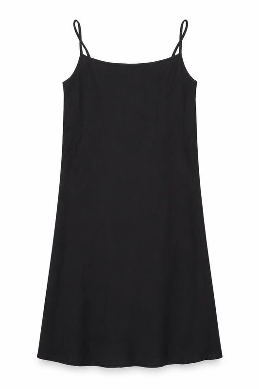 Front view of Uniqlo women’s black polyester tank dress, size XS, round neck pullover