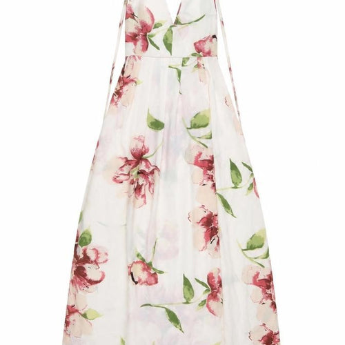 Preworn Womens Ivory Floral Polyester Fit & Flare Size S Halter Tie