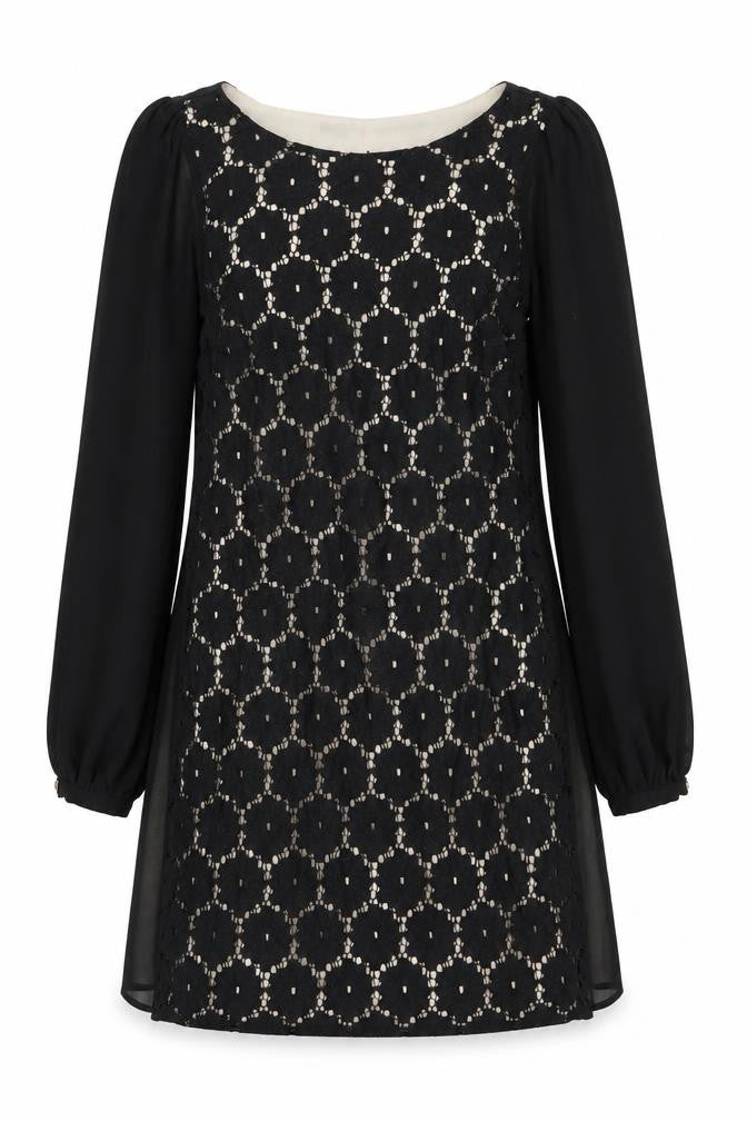 Front view of Atmosphere women’s black cotton a-line, size UK 6, scoop neck pullover - lacer detail