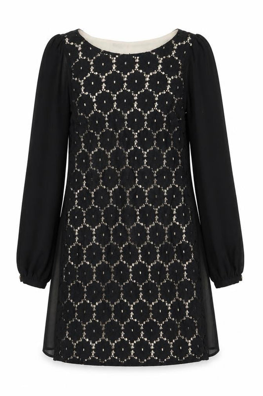 Front view of Atmosphere women’s black cotton a-line, size UK 6, scoop neck pullover - lacer detail