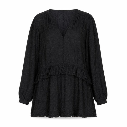 Front view of Zara women’s black polka dot polyester trapeze & swing, size L, v-neck pullover