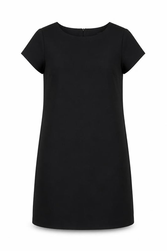 Front view of Zara women’s black polyester a-line, size S, boat neck button