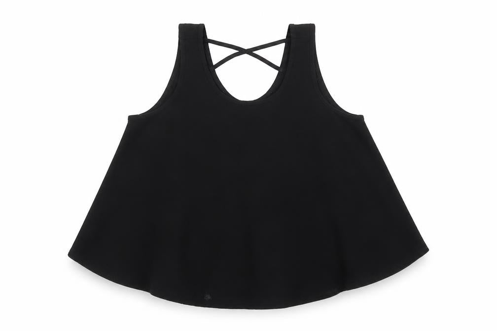 Front view of Primark girls’ black polyester basic tank, size 9-10, years scoop neck pullover