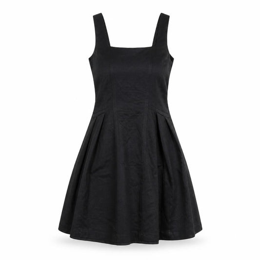 Front view of Oasis women’s black polyester fit & flare, size UK 10, square neck zip