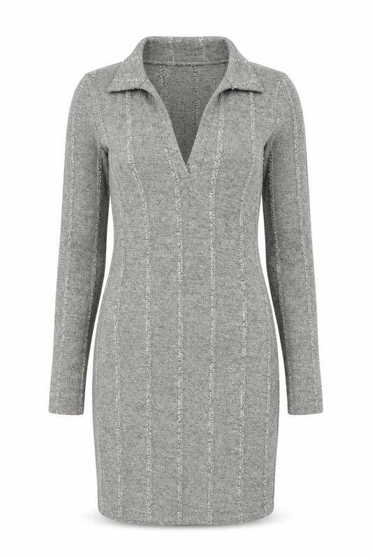 Front view of As You women’s grey polyester bodycon, size UK 6, collared pullover