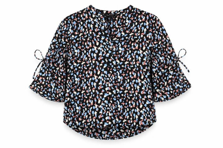 41Hawthorn Womens Black Animal Print Polyester Basic Blouse Size M V-Neck - Leopard Print Bell Sleeve