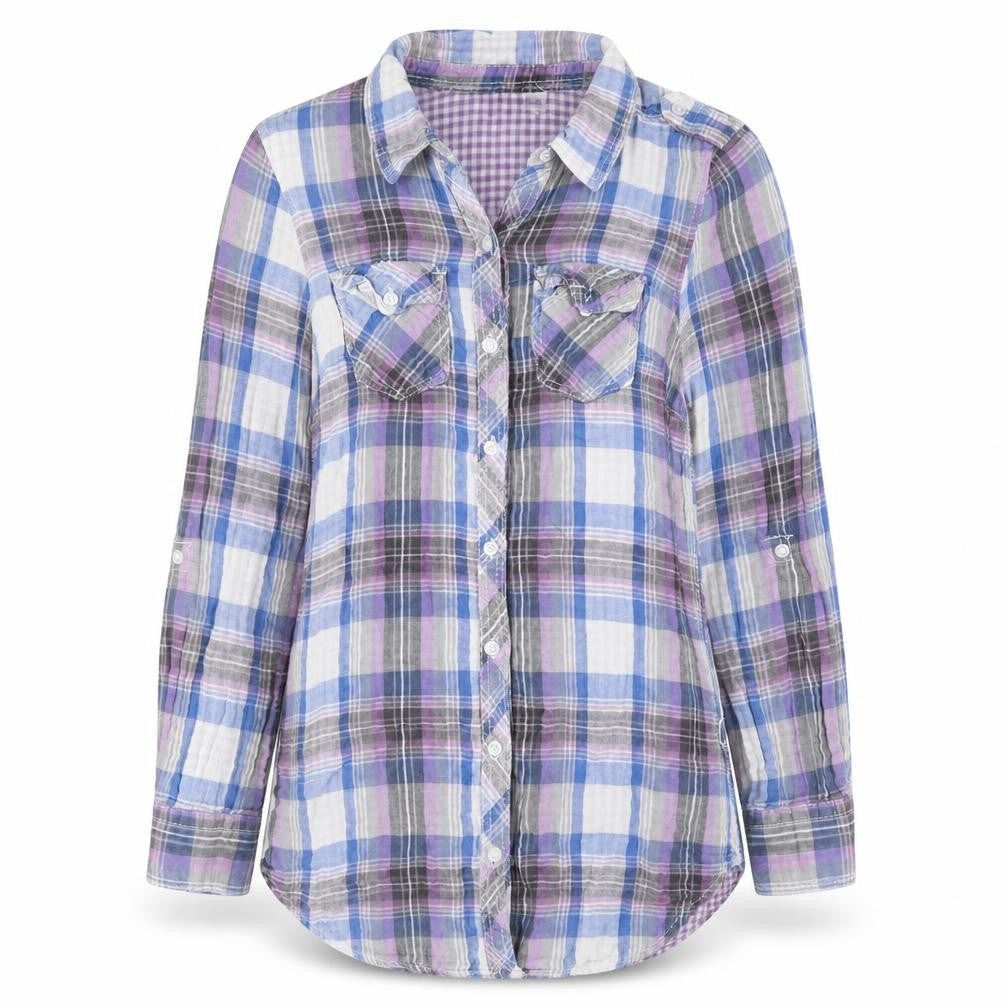 Divided by H&M Womens Ivory Plaid 100% Cotton Basic Button-Up Size 4 Collared