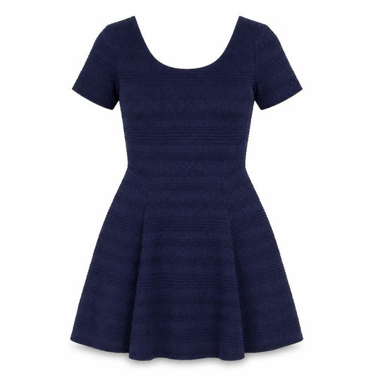 Front view of Divided by H&M women’s blue geometric polyester fit & flare, size XS, scoop neck pullover