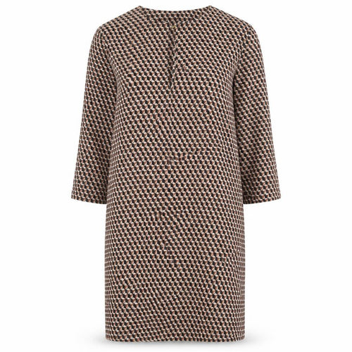 Mango Womens Brown Geometric Polyester Shift Size M Round Neck Hook & Eye