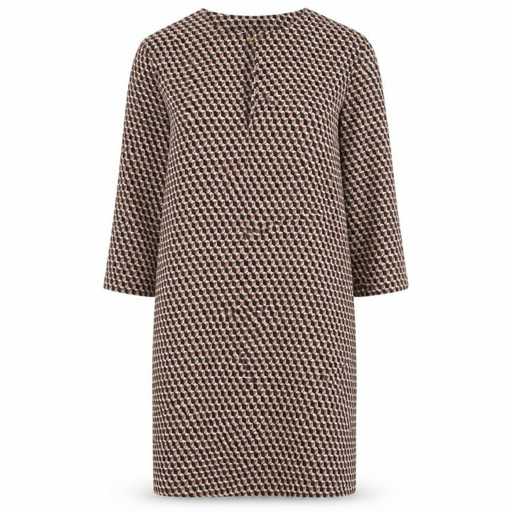 Mango Womens Brown Geometric Polyester Shift Size M Round Neck Hook & Eye