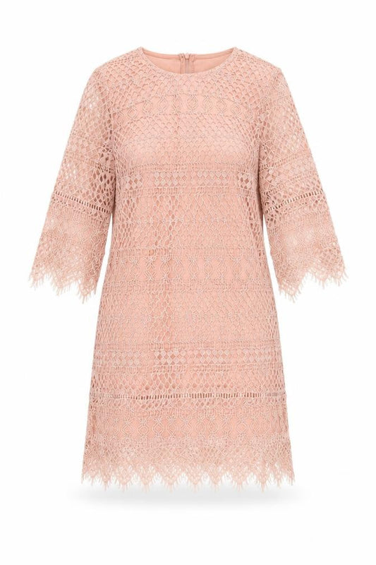 Front view of Kinds Road women’s pink cotton shift, size L, round neck zip