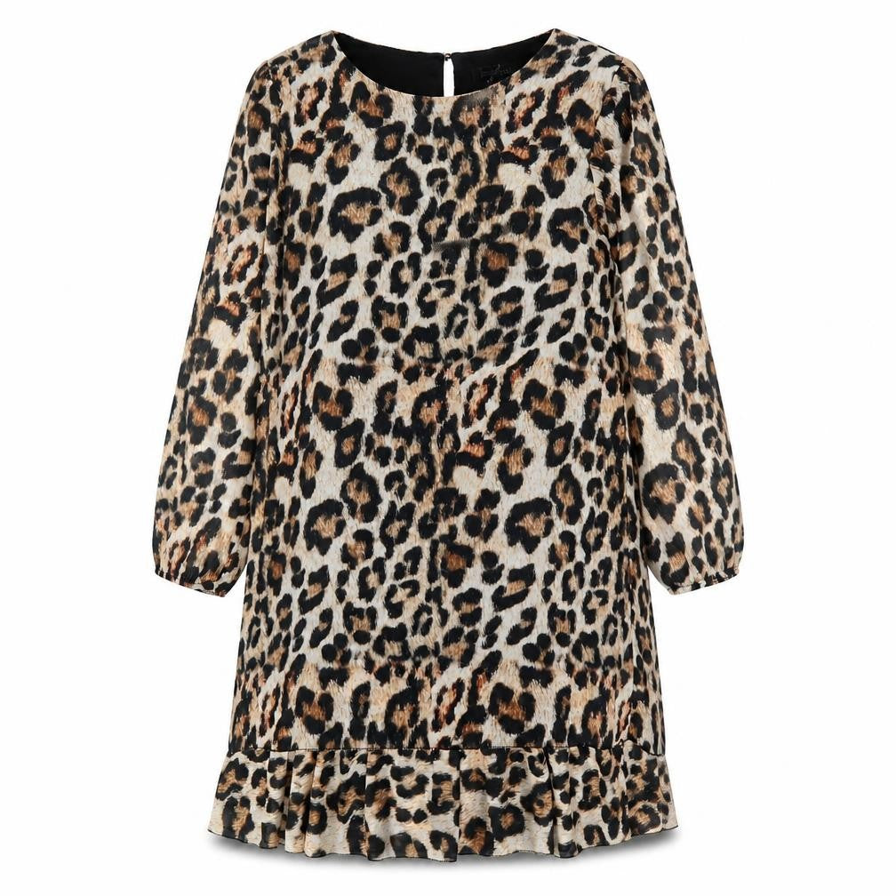 Boohoo Womens Brown Animal Print Polyester A-Line Size 12 Round Neck Button - Leopard Print