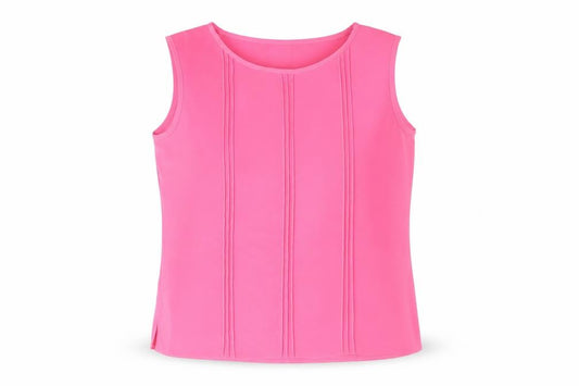 Front view of First Avenue women’s pink polyester basic tank, size UK 12, round neck