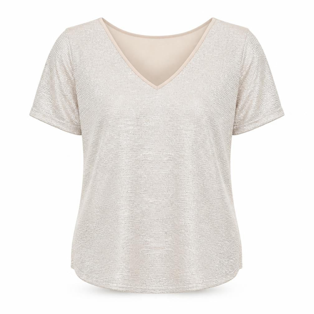 Front view of George women’s beige polyester basic t-shirt, size UK 10, v-neck