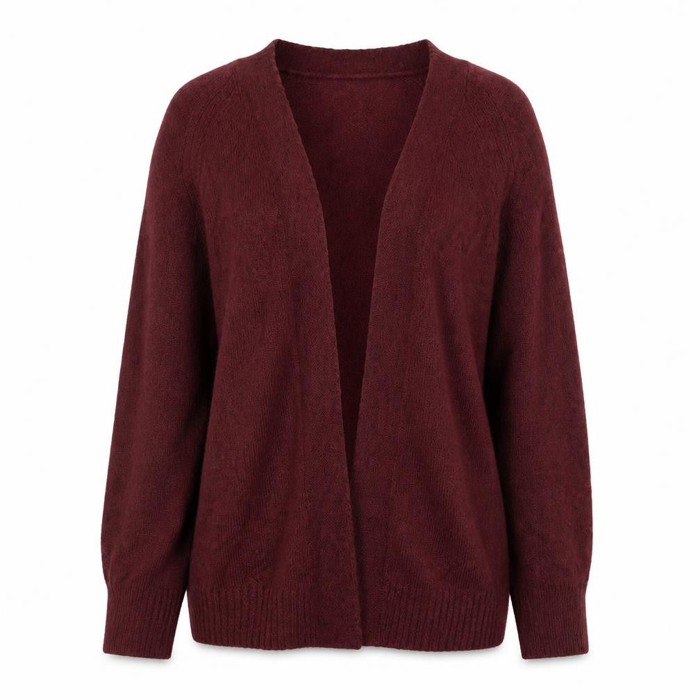 Front view of Marks & Spencer women’s purple v-neck polyester cardigan jumper, size S