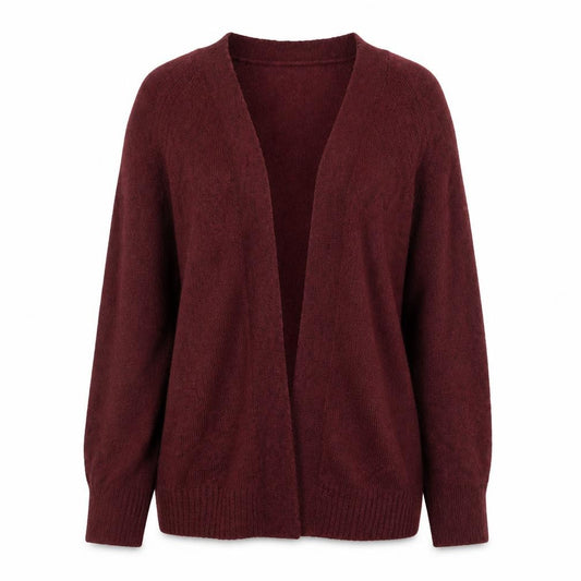 Front view of Marks & Spencer women’s purple v-neck polyester cardigan jumper, size S