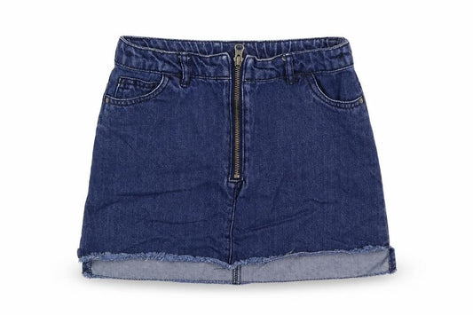 Next Girls Blue 100% Cotton Mini Skirt Size 10 Years Regular Zip