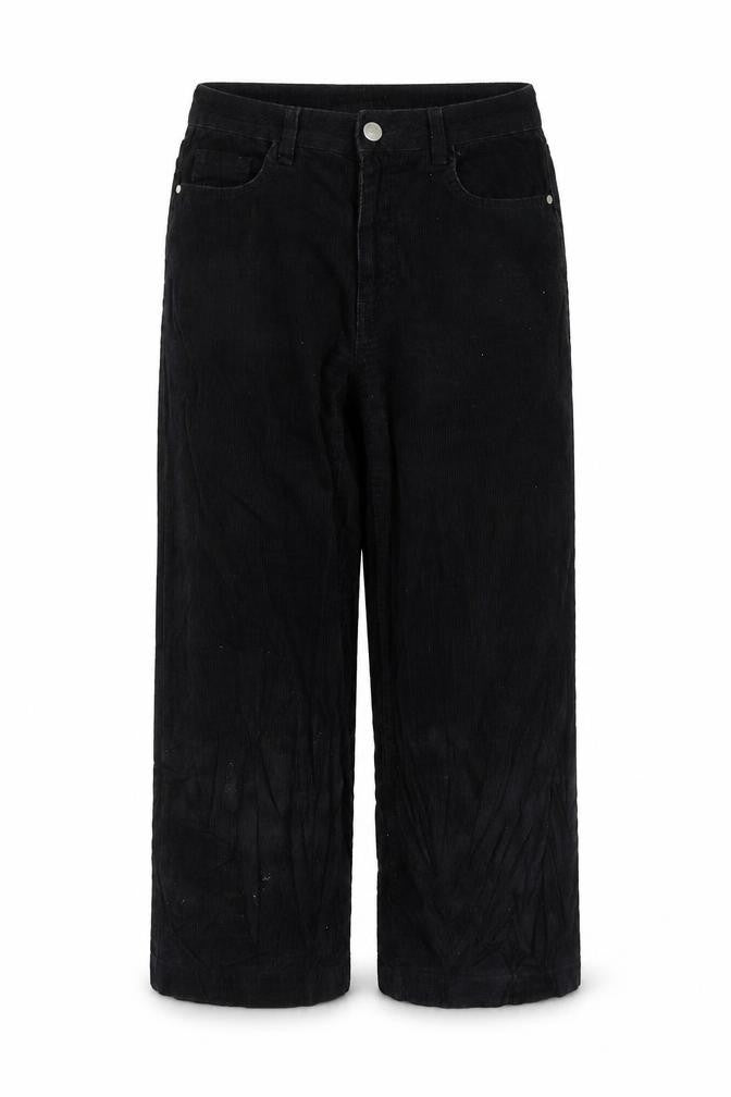 Front view of Denim & Co. women’s black cotton trousers, size UK 8, 24-inch leg regular zip