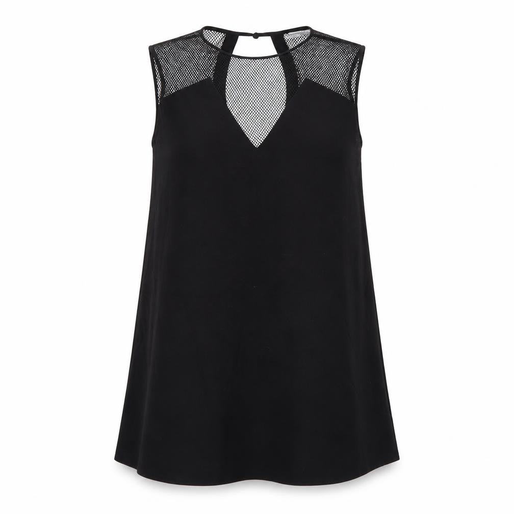 Front view of Little White Lies women’s black polyester shift, size M, round neck pullover