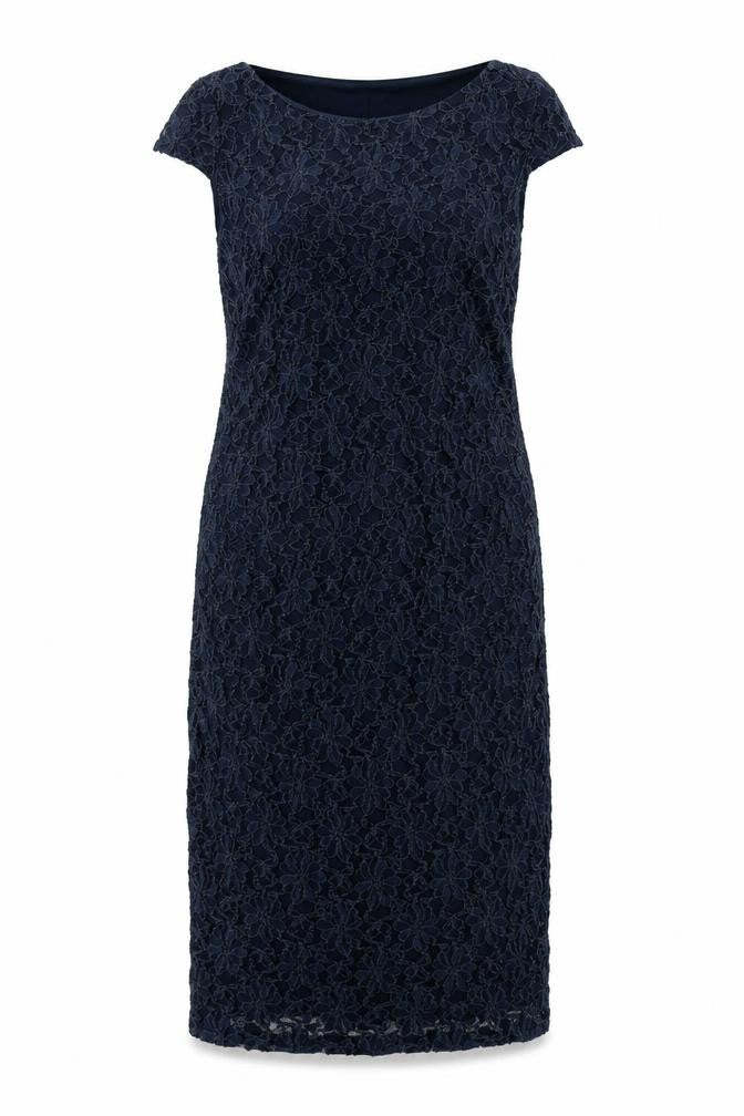Front view of Dorothy Perkins women’s blue polyester sheath, size UK 10, round neck pullover