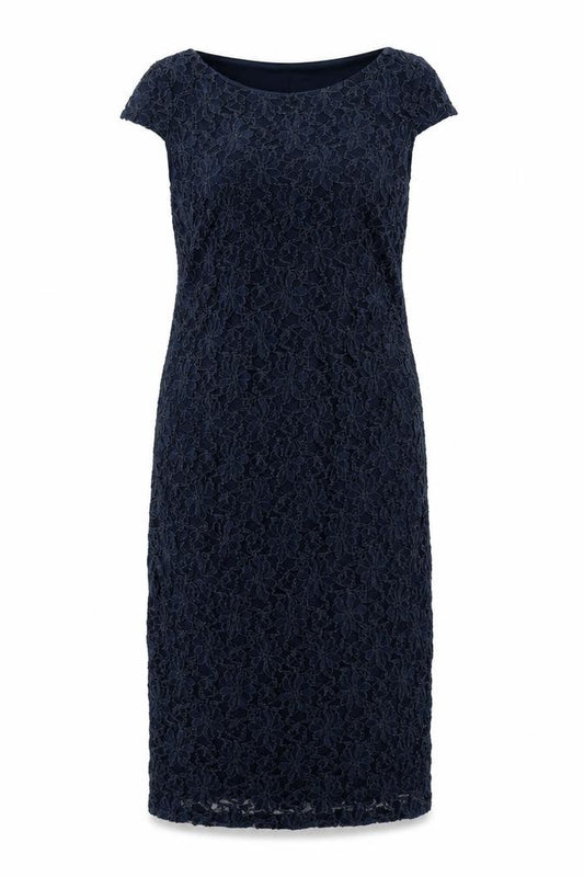 Front view of Dorothy Perkins women’s blue polyester sheath, size UK 10, round neck pullover