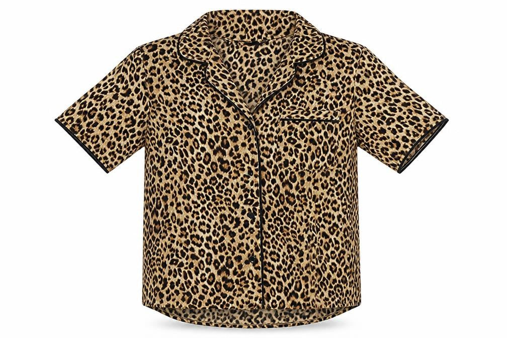 Secret Possessions Womens Brown Animal Print Polyester Basic Button-Up Size 6 Collared