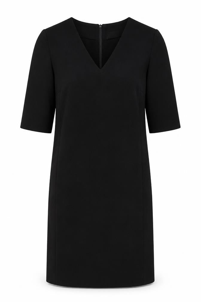 Front view of Selected Femme women’s black polyester a-line, size UK 36, v-neck zip