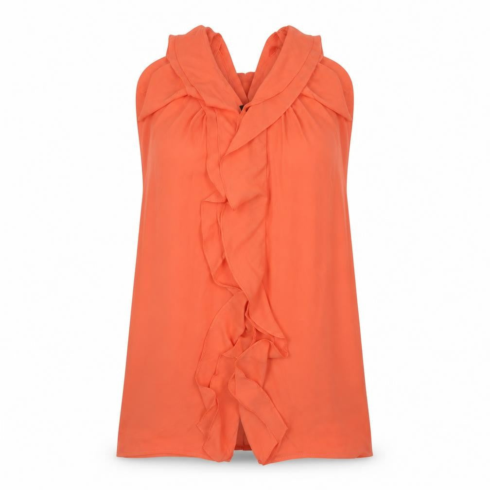 Front view of H&M women’s orange polyester mini, size UK 10, v-neck hook & eye