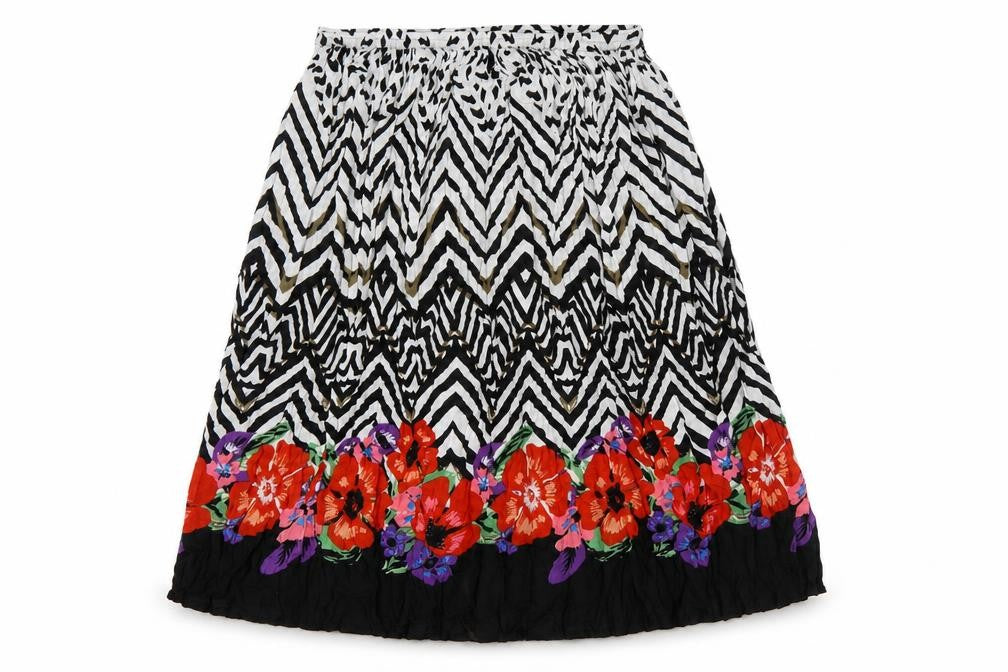 Front view of Mitzy women’s multicoloured geometric polyester a-line skirt, size L