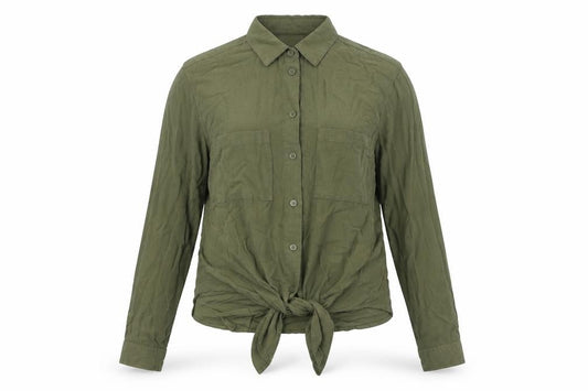 Front view of New Look women’s green viscose basic button-up, size UK 6, collared