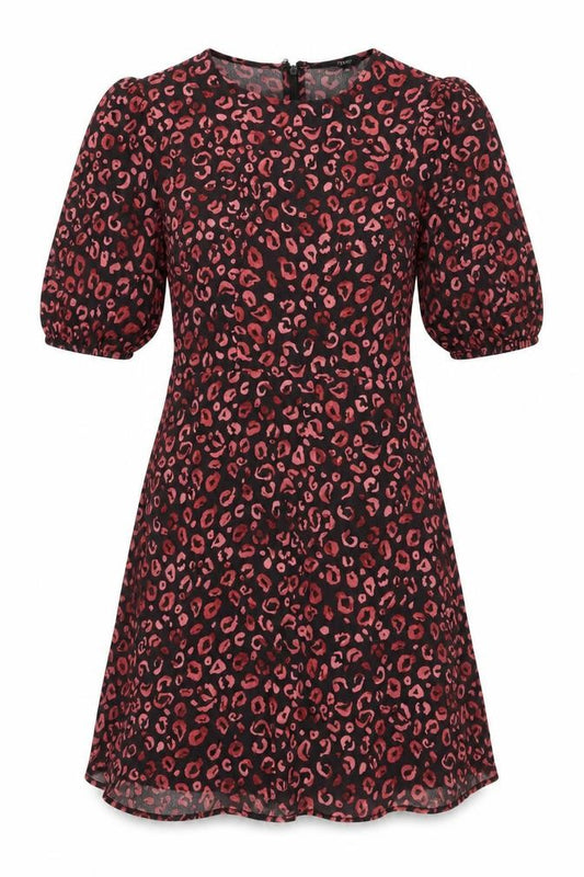 Front view of Next women’s red animal print polyester a-line, size UK 10, round neck pullover