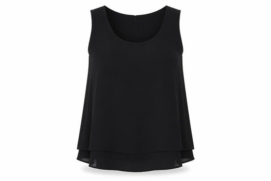 Front view of Together women’s black polyester basic blouse, size UK 14, round neck