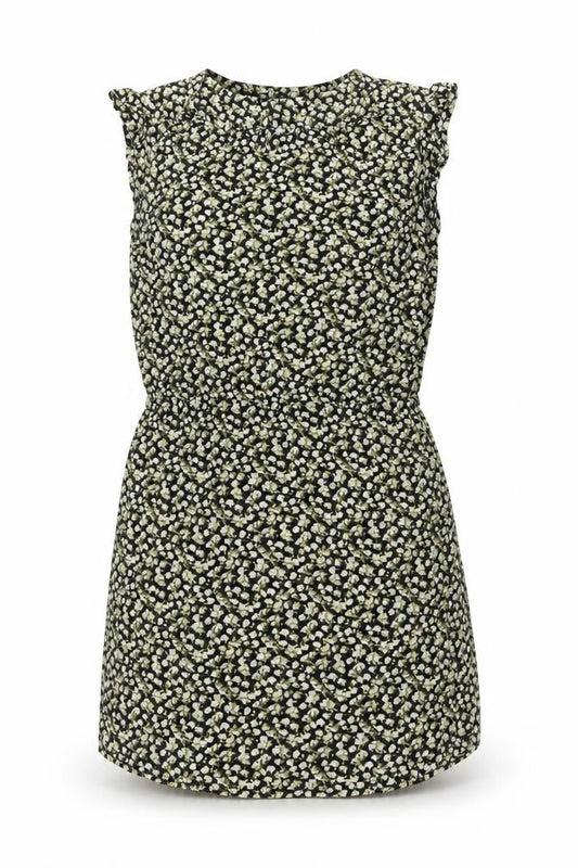 Front view of H&M women’s yellow floral viscose a-line, size UK 40, round neck pullover