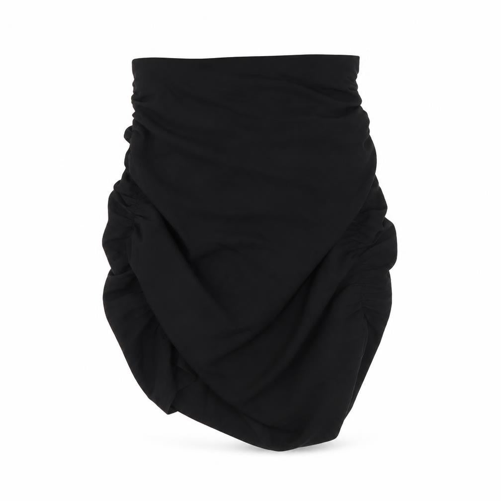 Front view of AsYou women’s black polyester mini skirt, size UK 8, zip