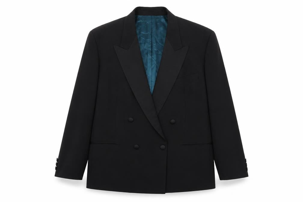 Front view of Marks & Spencer men’s black polyester jacket suit jacket, size M