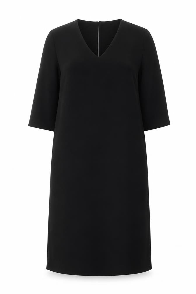 Front view of Marks & Spencer women’s black polyester a-line, size UK 12, v-neck button