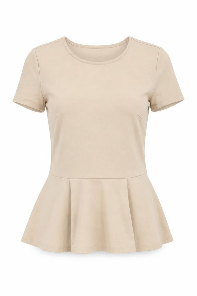 Forever 21 Womens Beige Polyester Basic Blouse Size S Crew Neck