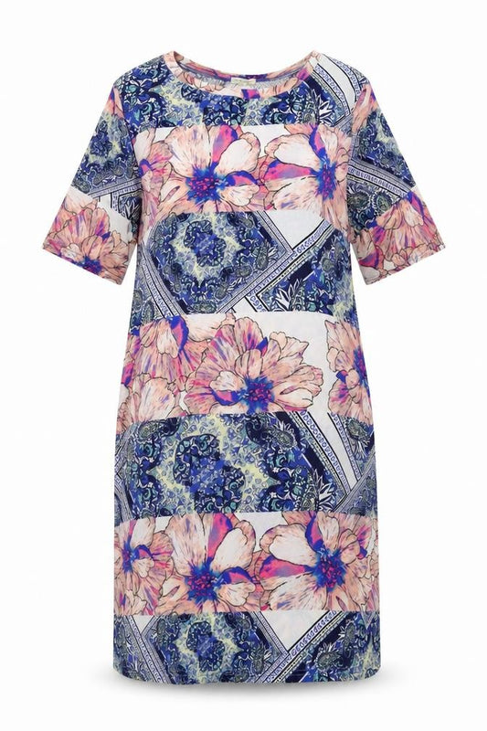 Front view of River Island women’s multicoloured floral polyester shift, size UK 8, crew neck pullover