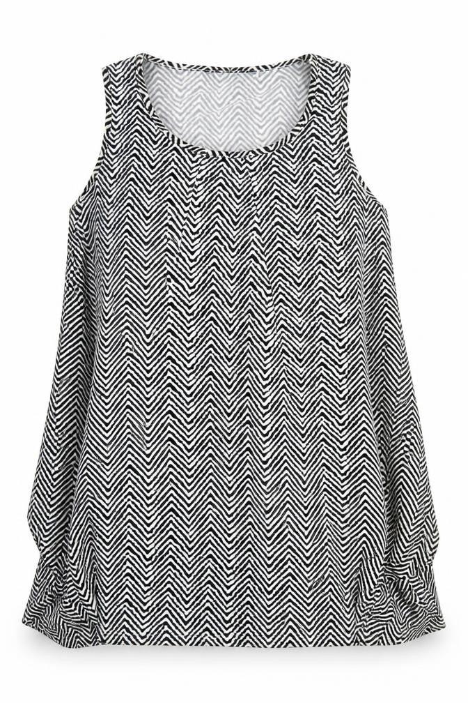 Front view of QED London women’s white geometric polyester basic tank, size S, scoop neck