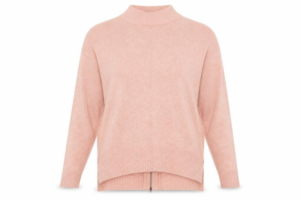 Debenhams Womens Pink Round Neck Acrylic Pullover Jumper Size 12 - Zipped Back