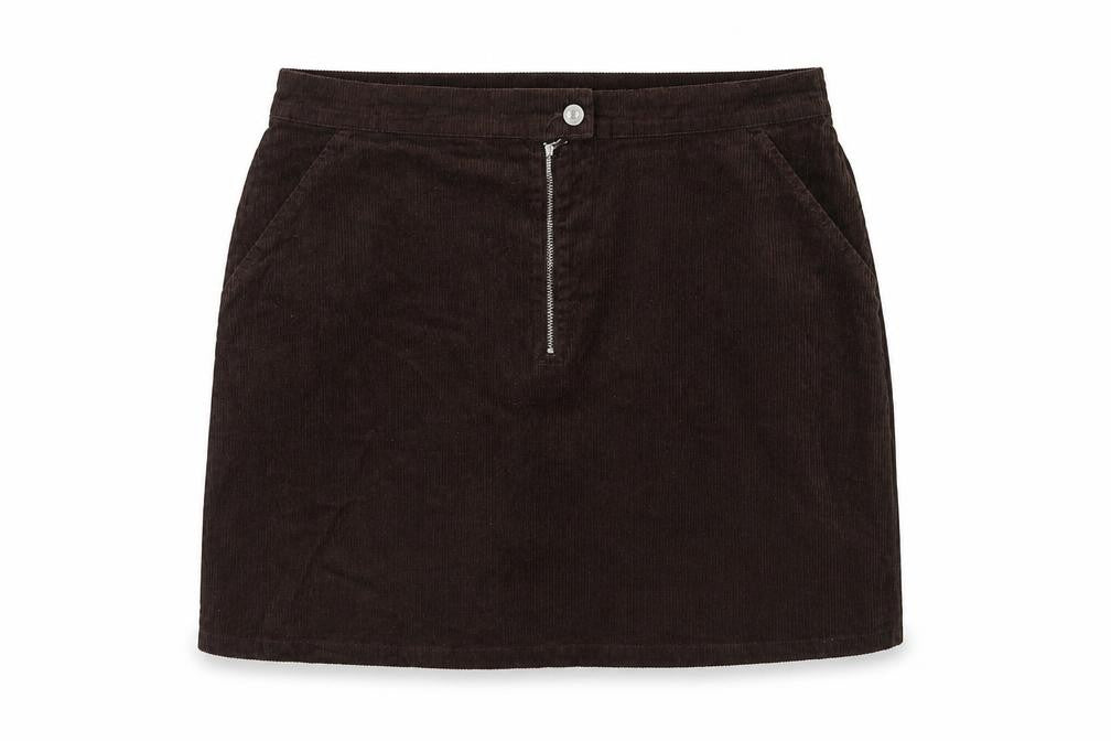 Front view of Denim & Co. women’s brown cotton maxi skirt, size UK 20, button