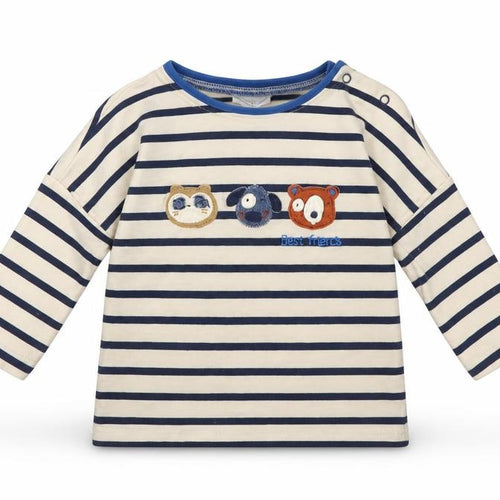 NEXT Baby Beige Striped Cotton Pullover Polo Size 3-6 Months Crew Neck Snap - Cute Animals