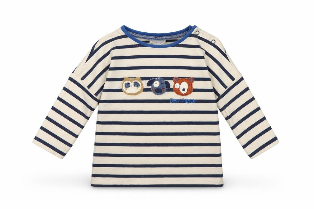 NEXT Baby Beige Striped Cotton Pullover Polo Size 3-6 Months Crew Neck Snap - Cute Animals