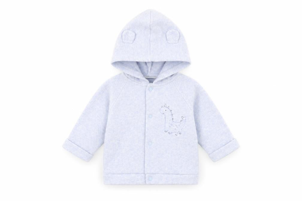Front view of Watch Me Grow Baby Blue Basic Jacket Jacket, size 3-6, Months Snap - Dinosaur