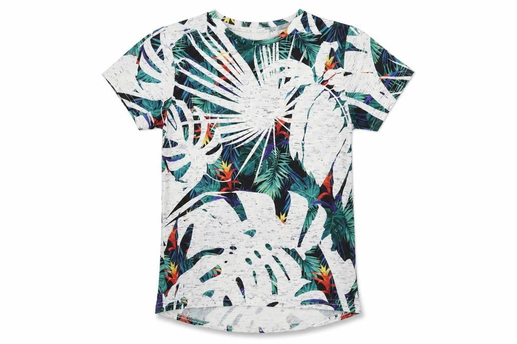Front view of Primark girls’ multicoloured geometric polyester pullover polo, size 10-11, years crew neck pullover